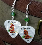 Blonde Hawaiian Pin Up Girl Guitar Pick Earrings with Emerald Green Swarovski Crystals