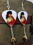 Pin Up with Card Suit Tattoos Guitar Pick Earrings with Leopard Print Pave Bead Dangles