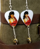 Pin Up with Card Suit Tattoos Guitar Pick Earrings with Leopard Print Pave Bead Dangles