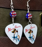 Navy Classic Pin Up Girl Guitar Pick Earrings with American Flag Pave Beads