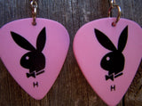 Playboy Bunny Guitar Pick Earrings with Black Swarovski Crystals
