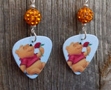 Winnie the Pooh Guitar Pick Earrings with Orange Pave Beads