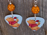 Winnie the Pooh Guitar Pick Earrings with Orange Pave Beads