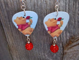 Winnie the Pooh Guitar Pick Earrings with Red Pave Bead Dangles