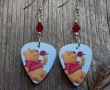 Winnie the Pooh Guitar Pick Earrings with Red Swarovski Crystals