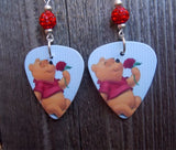 Winnie the Pooh Guitar Pick Earrings with Red Pave Beads