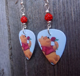 Winnie the Pooh Guitar Pick Earrings with Red Pave Beads