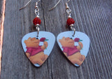 Winnie the Pooh Guitar Pick Earrings with Red Pave Beads