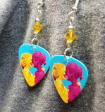 CLEARANCE Pride Love Woman Guitar Pick Earrings with Yellow Swarovski Crystals