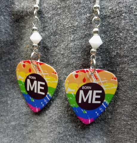 CLEARANCE Born Me Rainbow Pride Guitar Pick Earrings with White Swarovski Crystals
