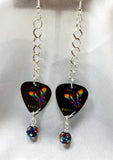 Pride Rainbow Butterfly Dangling Guitar Pick Earrings with MultiColor Pave Bead Dangle