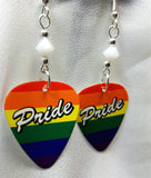 Rainbow Pride Guitar Pick Earrings with White Swarovski Crystals