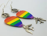 Pride Rainbow Guitar Pick Earrings with Peace Signs and Sparrows