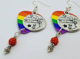 CLEARANCE I Love You To The Moon And Back Pride Rainbow Guitar Pick Earrings with Orange Pave Dangles
