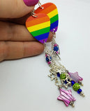 Pride Rainbow Guitar Pick Earrings with Star Charms, Seed Bead, and Pave Bead Dangles