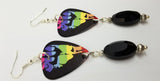 Pride Fist Guitar Pick Earrings with Black Glass Bead Dangles