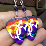 Two Male Symbols Pride Guitar Pick Earrings with Purple Swarovski Crystals