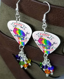 Fight For Your Right Pride Rainbow on a Chained Fist Guitar Pick Earrings with Swarovski Crystal Dangles