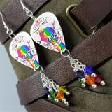 Fight For Your Right Pride Rainbow on a Chained Fist Guitar Pick Earrings with Swarovski Crystal Dangles