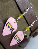Love Pride Flag Heart Guitar Pick Earrings with Yellow Swarovski Crystals
