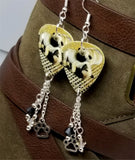 Adorable Pug Puppies Guitar Pick Earrings with Paw Print Charm and Swarovski Crystal Dangles