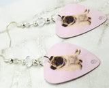 Pug Dogs Guitar Pick Earrings with Clear Swarovski Crystals