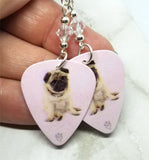 Pug Dogs Guitar Pick Earrings with Clear Swarovski Crystals