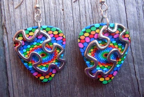 CLEARANCE Puzzle Piece Outline Charm Guitar Pick Earrings - Pick Your Color - Autism Awareness