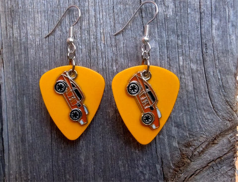 CLEARANCE Orange Muscle Car Charm Guitar Pick Earrings - Pick Your Color