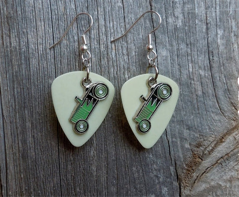 CLEARANCE Green Retro Race Car Charm Guitar Pick Earrings - Pick Your Color