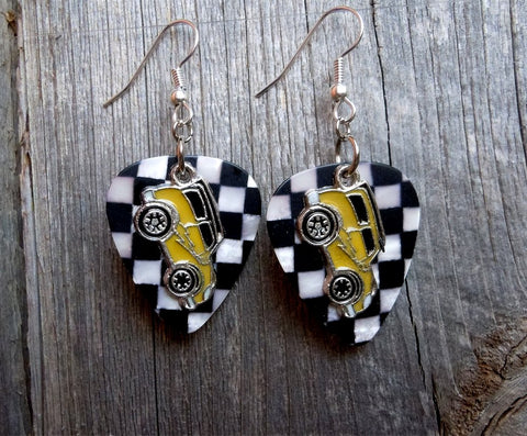 Yellow Retro Car Charm Guitar Pick Earrings - Pick Your Color