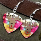 CLEARANCE Reindeer Head Charm Guitar Pick Earrings - Pick Your Color