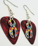 CLEARANCE Autism Awareness Ribbon Charm Guitar Pick Earrings - Pick Your Color