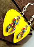 CLEARANCE Autism Awareness Ribbon Charm Guitar Pick Earrings - Pick Your Color