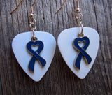 CLEARANCE Blue Ribbon Heart Charm Guitar Pick Earrings - Pick Your Color