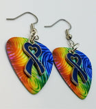 CLEARANCE Blue Ribbon Heart Charm Guitar Pick Earrings - Pick Your Color