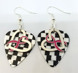 CLEARANCE Fuchsia Ribbon on a Heart Charm Guitar Pick Earrings - Pick Your Color