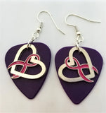 CLEARANCE Fuchsia Ribbon on a Heart Charm Guitar Pick Earrings - Pick Your Color