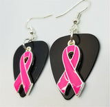 CLEARANCE Hot Pink Ribbon Charm Guitar Pick Earrings - Pick Your Color