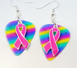 CLEARANCE Hot Pink Ribbon Charm Guitar Pick Earrings - Pick Your Color