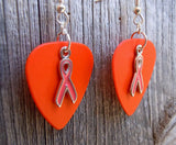 CLEARANCE Orange Ribbon Charm Guitar Pick Earrings - Pick Your Color