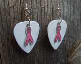CLEARANCE Pink Ribbon Charm and Guitar Pick Earrings - Pick Your Color