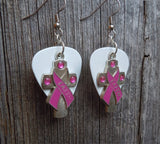 CLEARANCE Pink Ribbon Cross and Faith Charm and Guitar Pick Earrings - Pick Your Color
