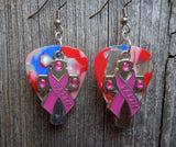 CLEARANCE Pink Ribbon Cross and Faith Charm and Guitar Pick Earrings - Pick Your Color