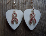 CLEARANCE Crystal Pink Ribbon Charm Guitar Pick Earrings - Pick Your Color