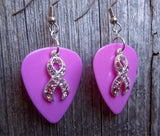 CLEARANCE Crystal Pink Ribbon Charm Guitar Pick Earrings - Pick Your Color