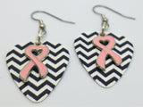 CLEARANCE Pink Heart Ribbon Charm Guitar Pick Earrings - Pick Your Color