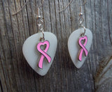 CLEARANCE Pink Heart Ribbon Charm Guitar Pick Earrings - Pick Your Color