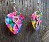 CLEARANCE Pink Heart Ribbon Charm Guitar Pick Earrings - Pick Your Color