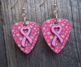 CLEARANCE Pink Heart Ribbon Charm Guitar Pick Earrings - Pick Your Color